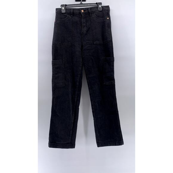 AND NOW THIS Women's Black Relaxed-Fit Straight-Leg Denim Utility Jeans SZ 30 - Picture 1 of 10